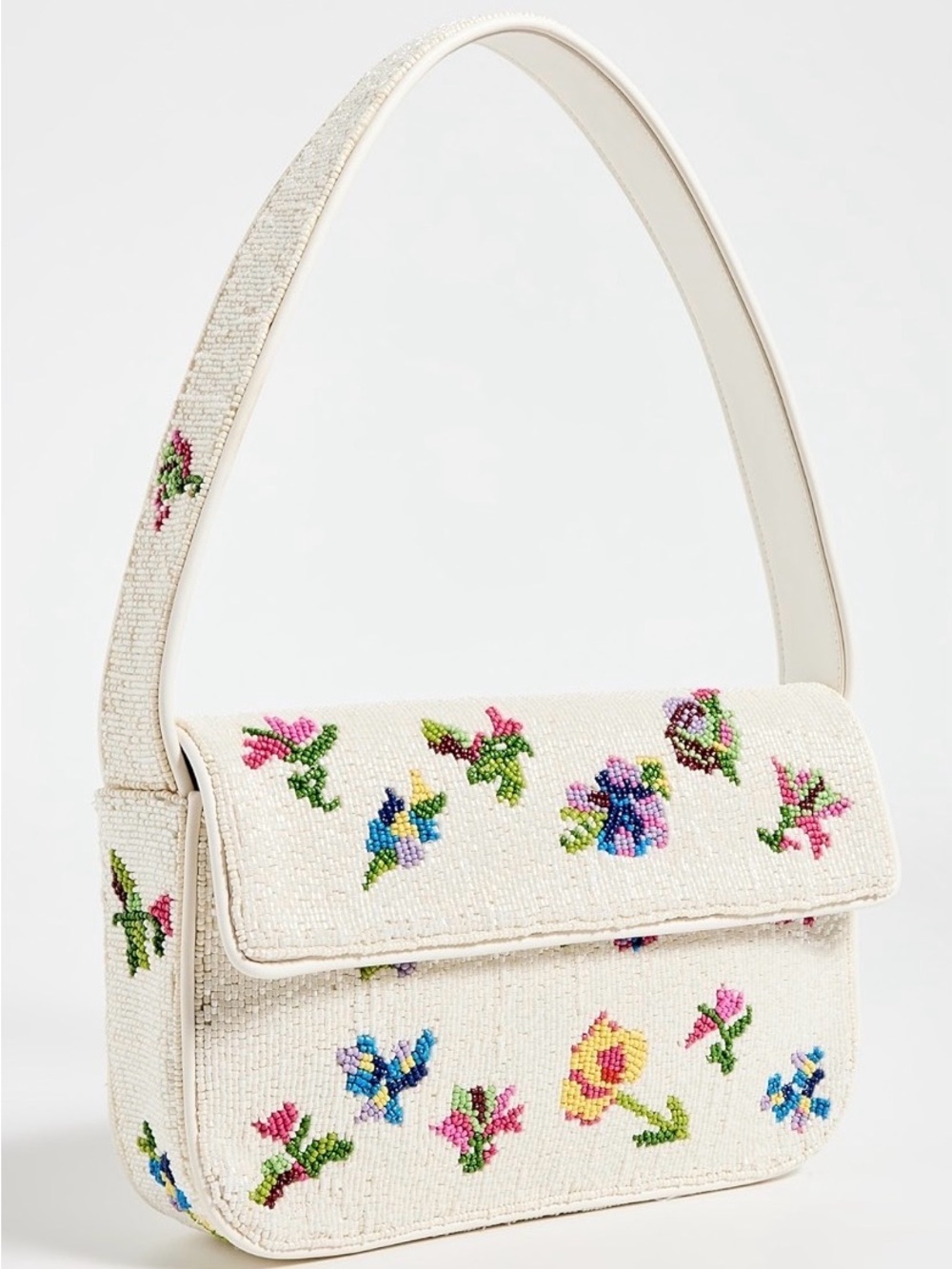 STAUD Cream Beaded Floral Shoulder Bag First Bloom Day